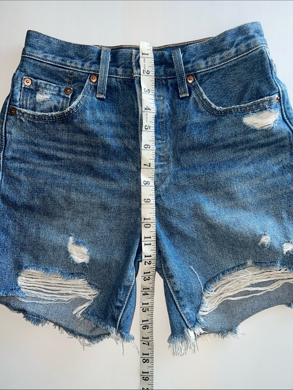 Levis 501 Button Fly Shorts High Rise Mid-Thigh Jean Shorts SZ 25 - Picture 13 of 16